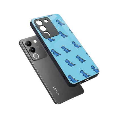 Dino Blue sleek vivo y200 5g cover with tempered glass back and TPU edges