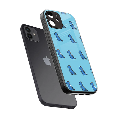 Dino Blue sleek iphone 11 cover with tempered glass back and TPU edges