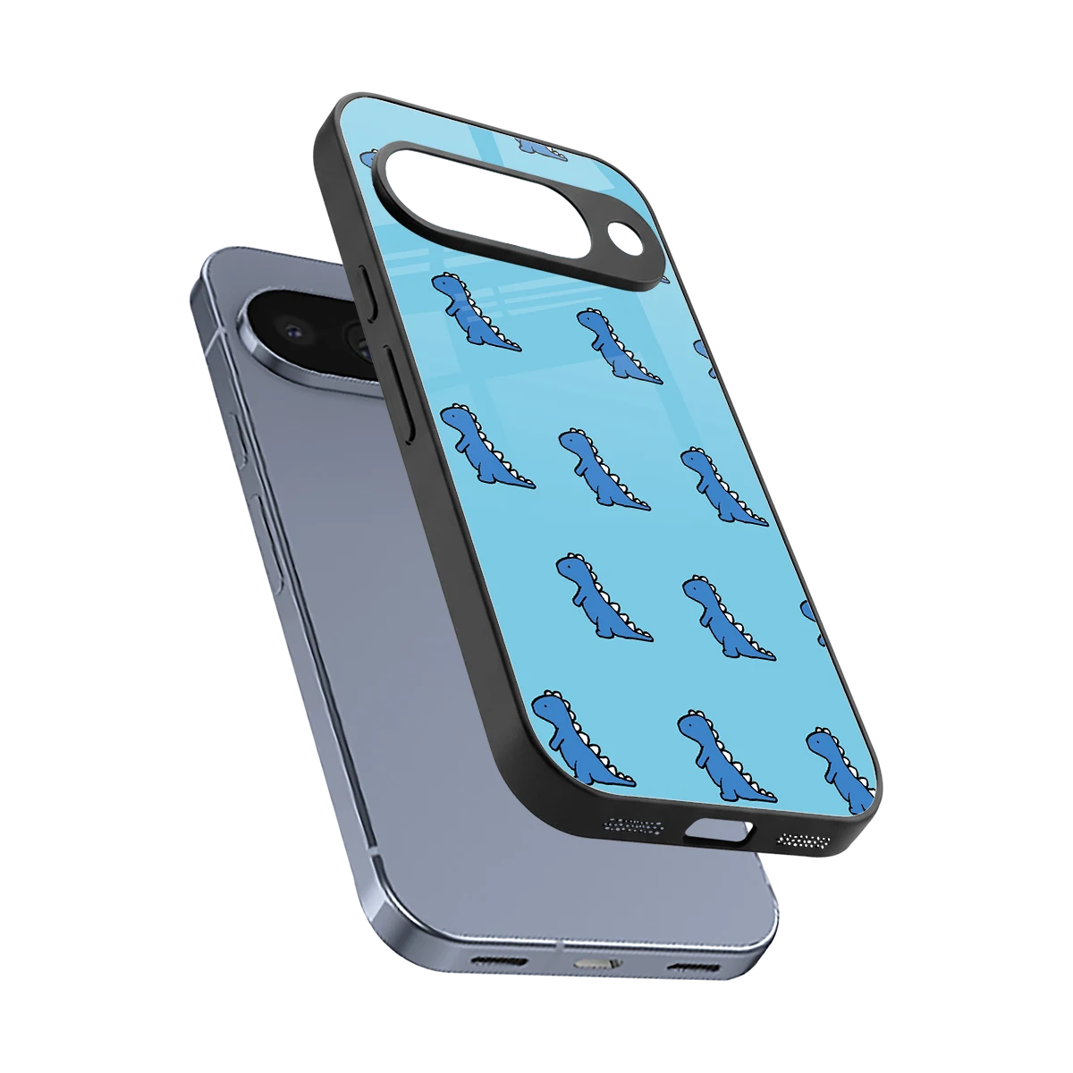 Dino Blue sleek google pixel 10 cover with tempered glass back and TPU edges