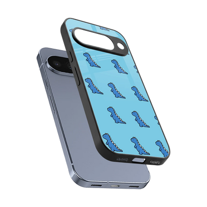 Dino Blue sleek google pixel 10 cover with tempered glass back and TPU edges