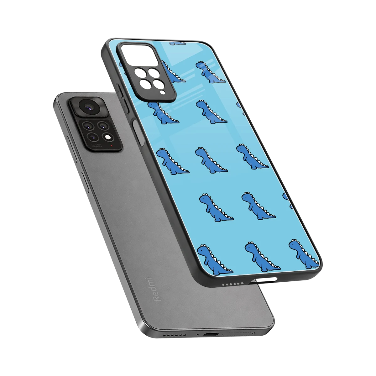 Dino Blue sleek redmi note 11 pro cover with tempered glass back and TPU edges