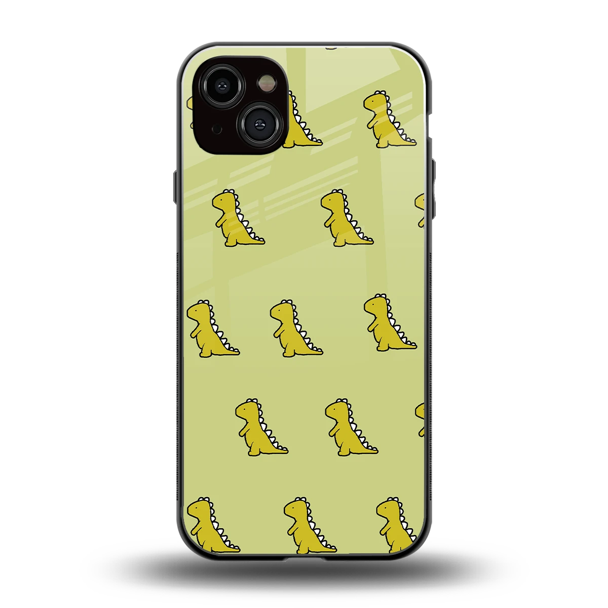 Dino Golden back phone cover | glass case for iphone 15 plus