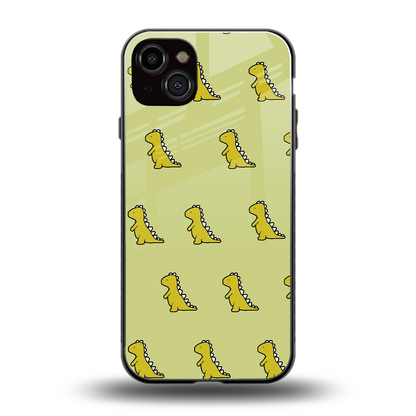 Dino Golden back phone cover | glass case for iphone 15 plus