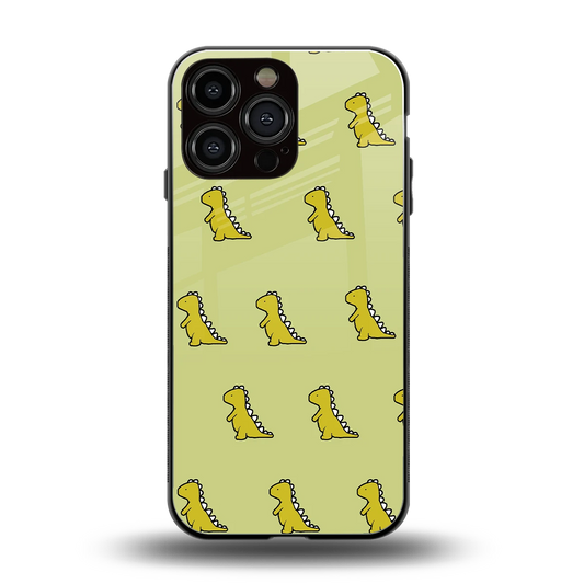 Dino Golden back phone cover | glass case for iphone 15 pro max