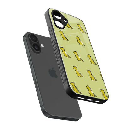 Dino Golden sleek iPhone 16 cover with tempered glass back and TPU edges