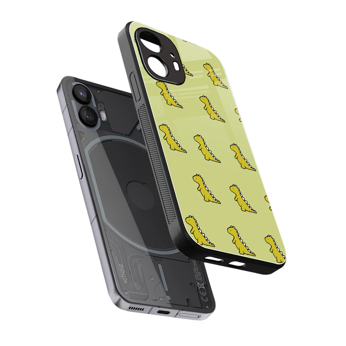 Dino Golden sleek nothing phone 2 cover with tempered glass back and TPU edges