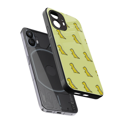 Dino Golden sleek nothing phone 2 cover with tempered glass back and TPU edges