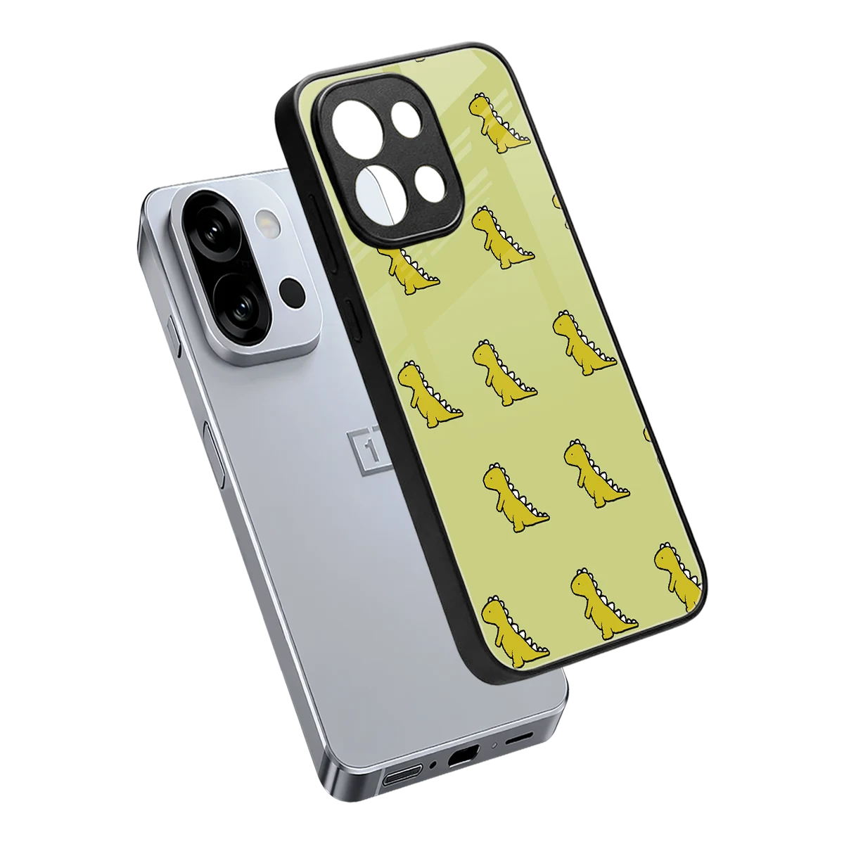 Dino Golden sleek oneplus 13s cover with tempered glass back and TPU edges