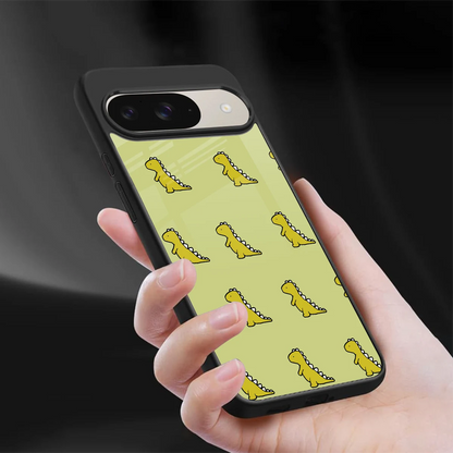 Dino Golden sleek google pixel 9 cover with tempered glass back and TPU edges
