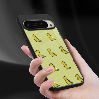 Dino Golden sleek google pixel 9 pro xl cover with tempered glass back and TPU edges
