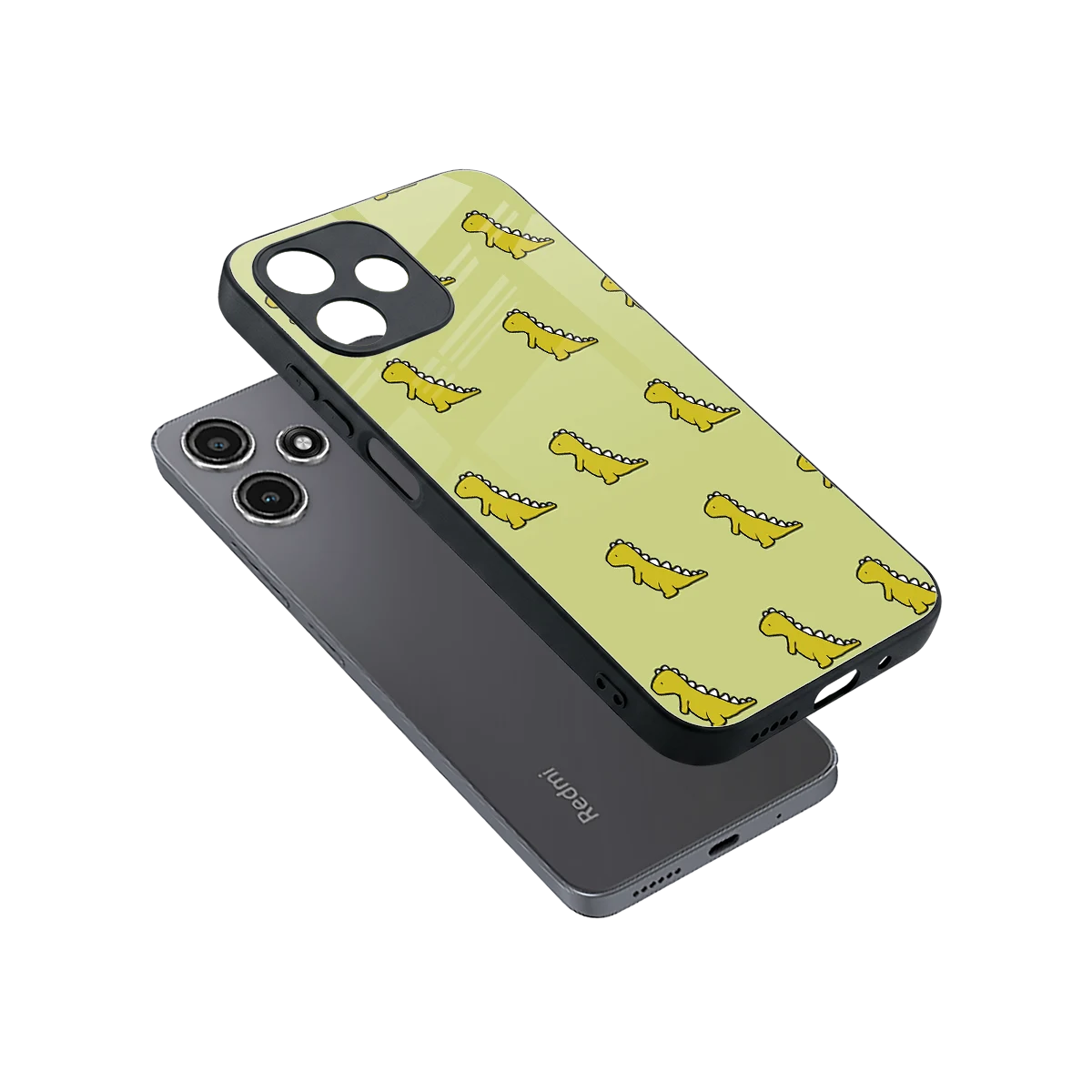 Dino Golden sleek redmi 12 5g cover with tempered glass back and TPU edges
