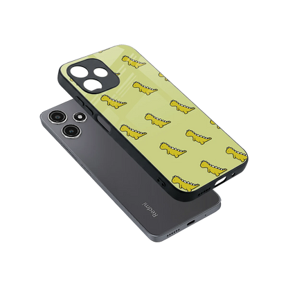 Dino Golden sleek redmi 12 5g cover with tempered glass back and TPU edges