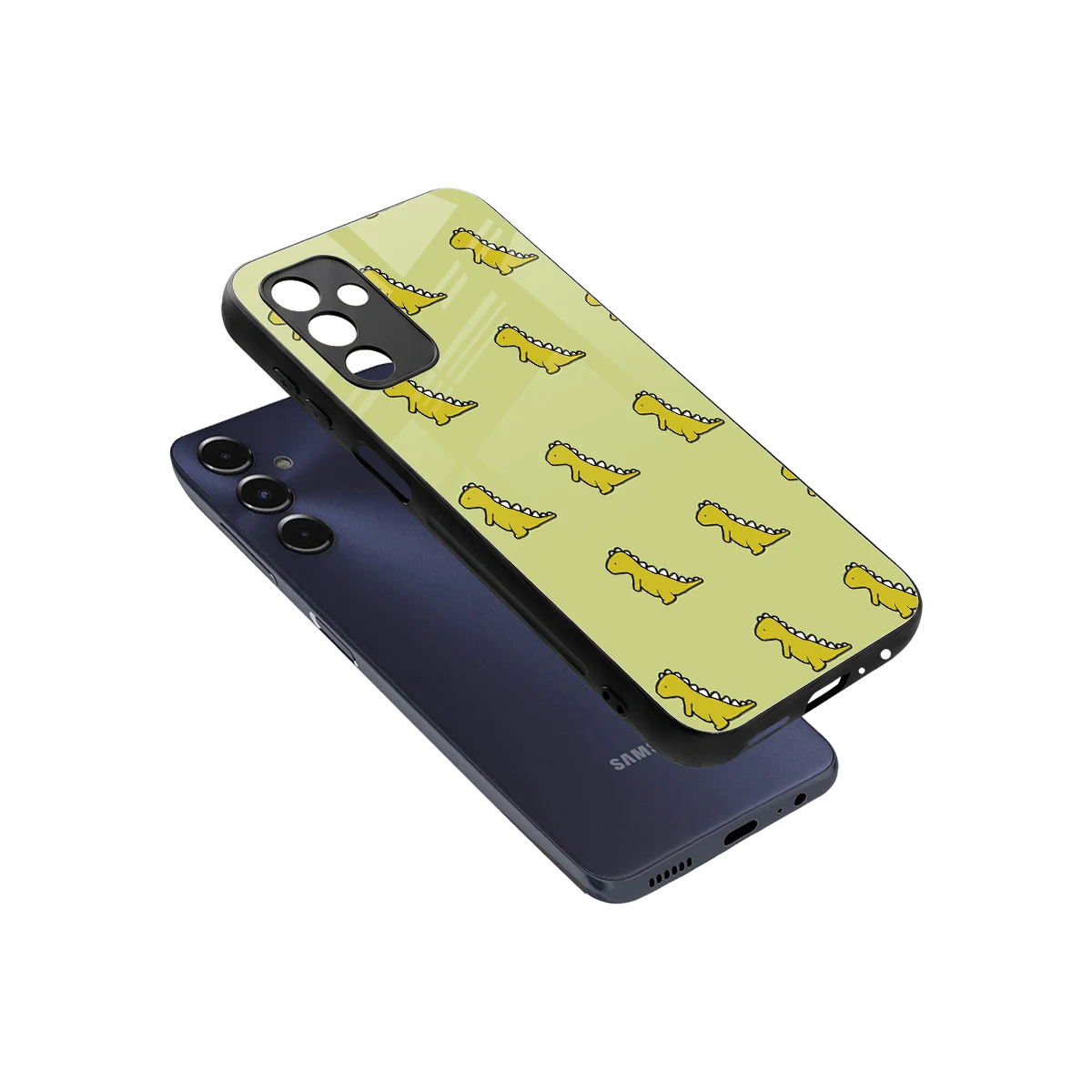 Dino Golden sleek samsung galaxy m14 5g cover with tempered glass back and TPU edges