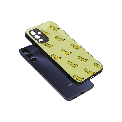 Dino Golden sleek samsung galaxy m14 5g cover with tempered glass back and TPU edges