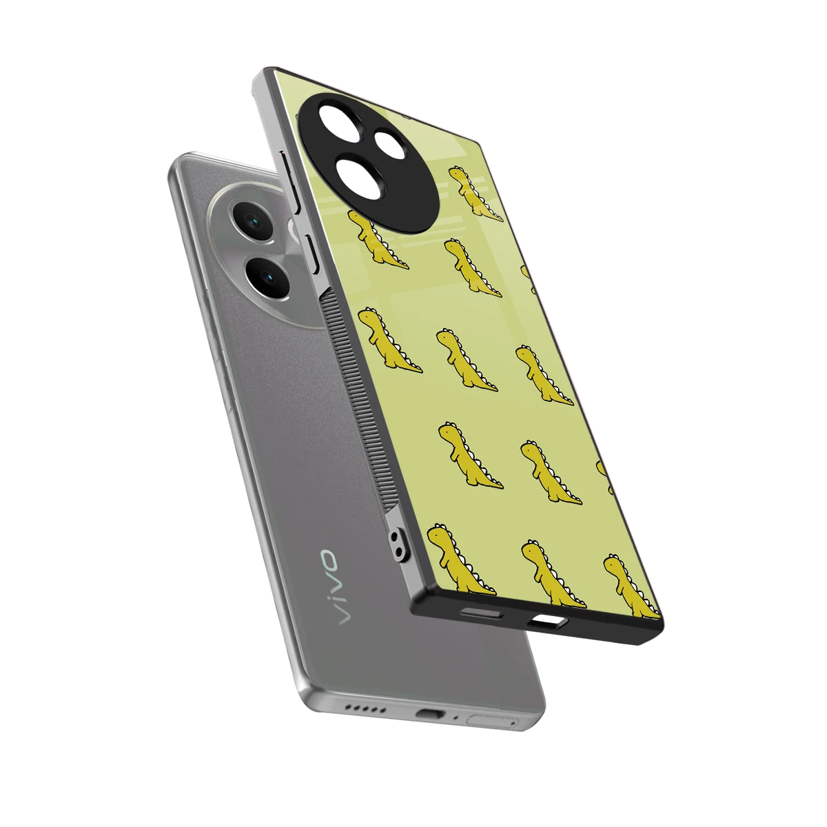 Dino Golden sleek vivo v30e cover with tempered glass back and TPU edges