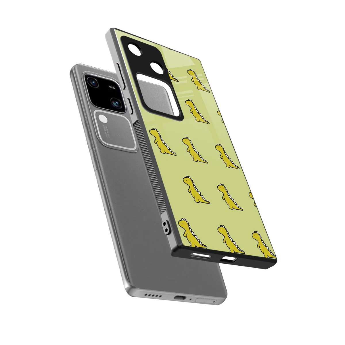 Dino Golden sleek vivo v30 cover with tempered glass back and TPU edges