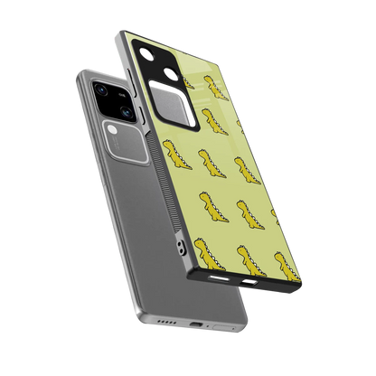 Dino Golden sleek vivo v30 cover with tempered glass back and TPU edges