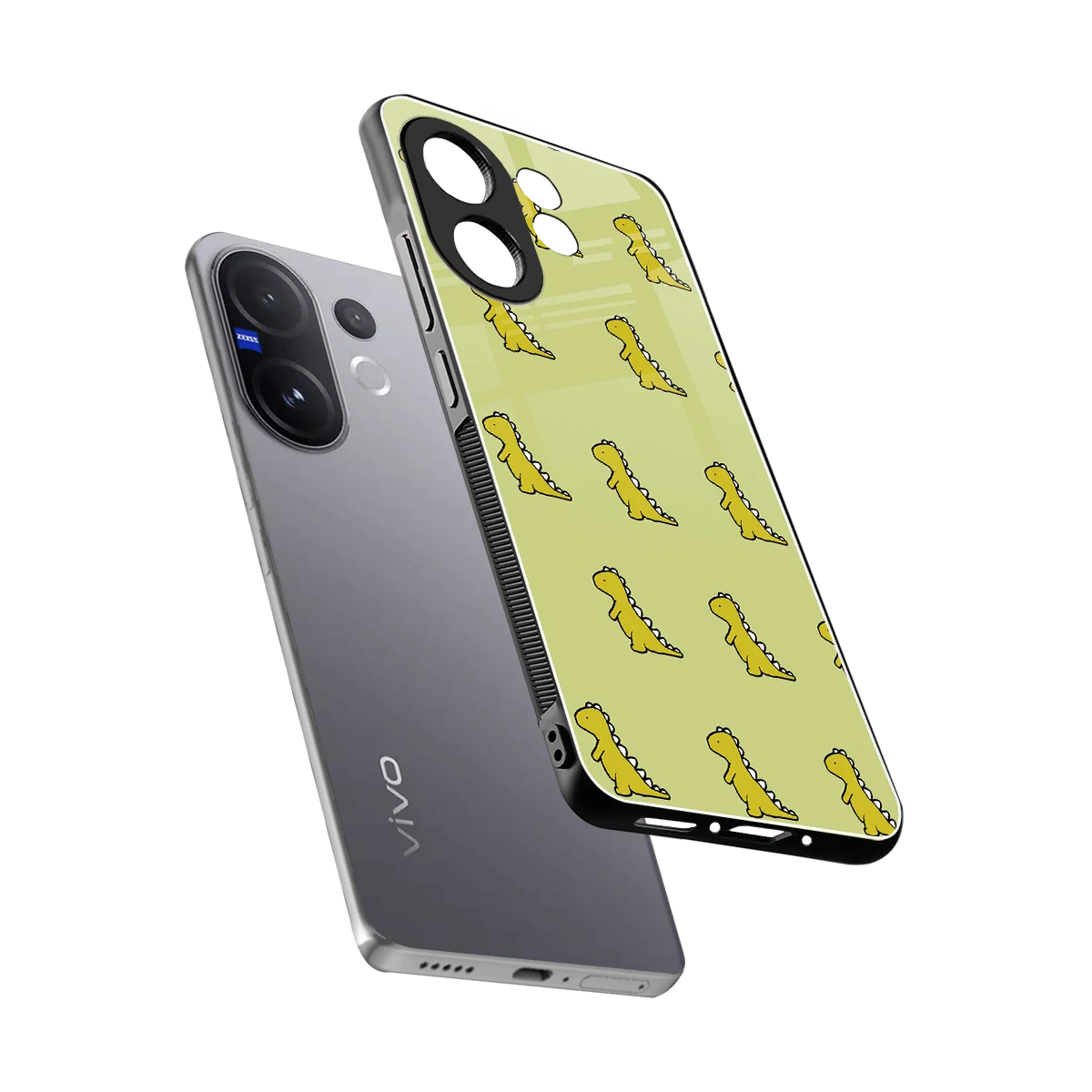 Dino Golden sleek vivo v60 cover with tempered glass back and TPU edges