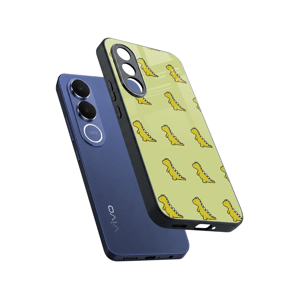 Dino Golden sleek vivo v70 fe cover with tempered glass back and TPU edges