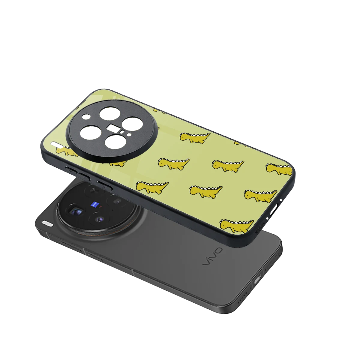 Dino Golden sleek vivo x300 pro cover with tempered glass back and TPU edges
