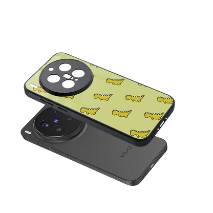 Dino Golden sleek vivo x300 pro cover with tempered glass back and TPU edges