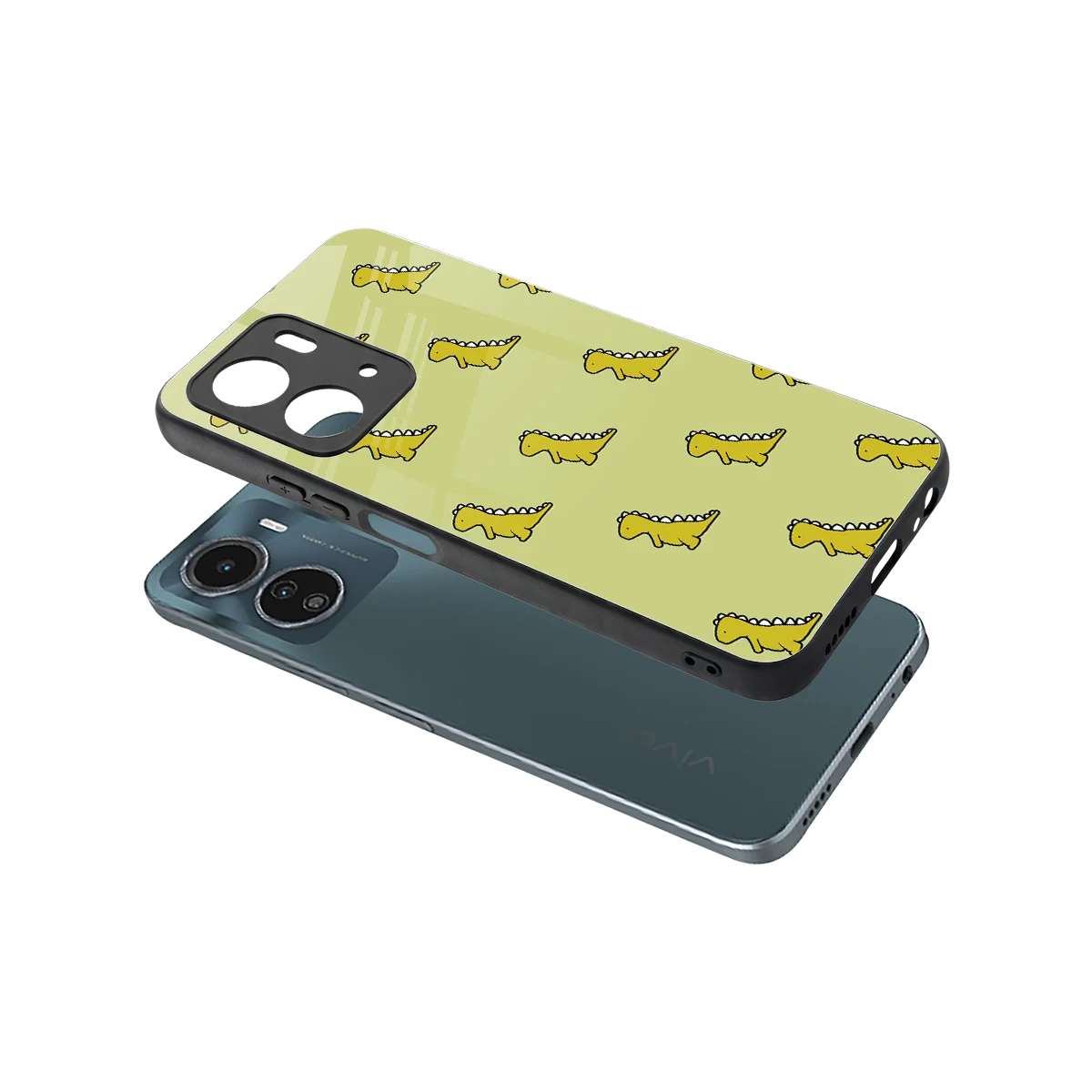 Dino Golden sleek vivo y16 cover with tempered glass back and TPU edges