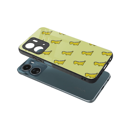 Dino Golden sleek vivo y16 cover with tempered glass back and TPU edges