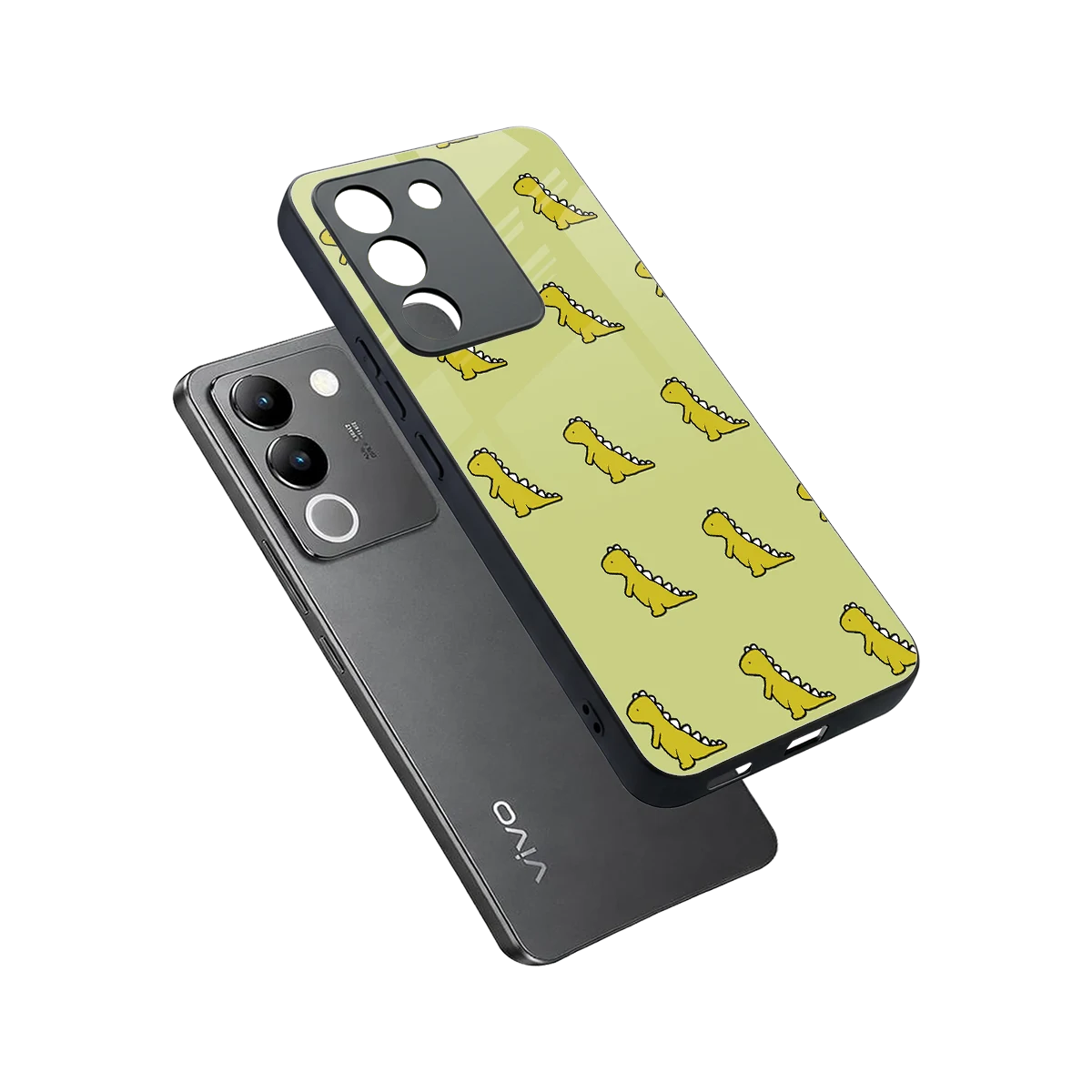 Dino Golden sleek vivo y200 5g cover with tempered glass back and TPU edges