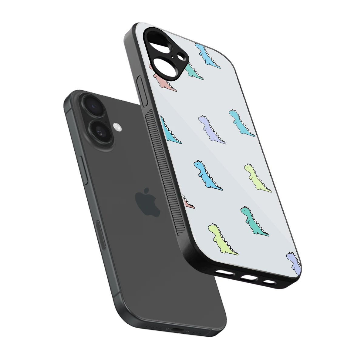 Dino sleek iPhone 16 cover with tempered glass back and TPU edges