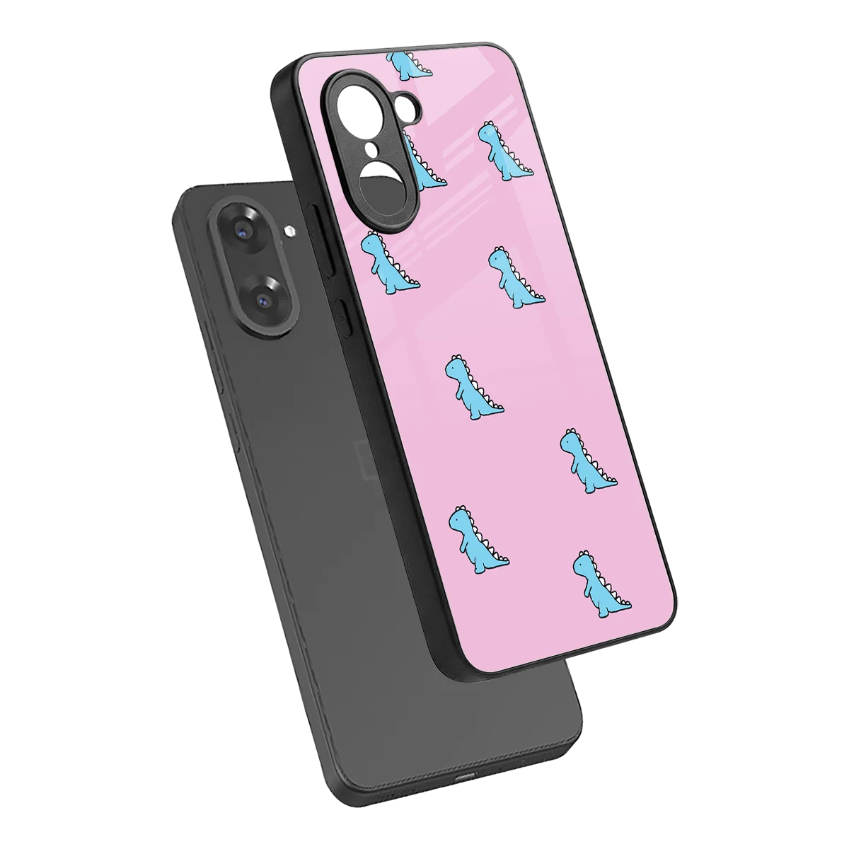 Dino Pink sleek oneplus nord ce5 5g cover with tempered glass back and TPU edges