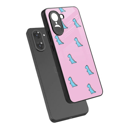 Dino Pink sleek oneplus nord ce5 5g cover with tempered glass back and TPU edges