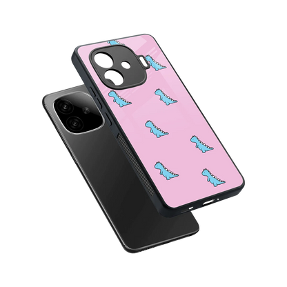 Dino Pink sleek iqoo neo 10r 5g cover with tempered glass back and TPU edges
