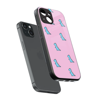 Dino Pink sleek iphone 13 mini cover with tempered glass back and TPU edges