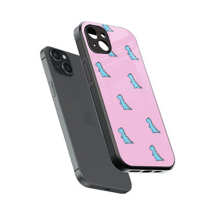 Dino Pink sleek iphone 14 plus cover with tempered glass back and TPU edges