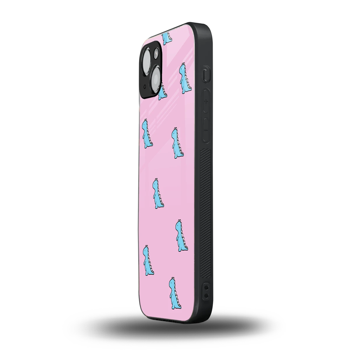 Dino Pink iphone 14 plus mobile cover | shockproof glass phone case