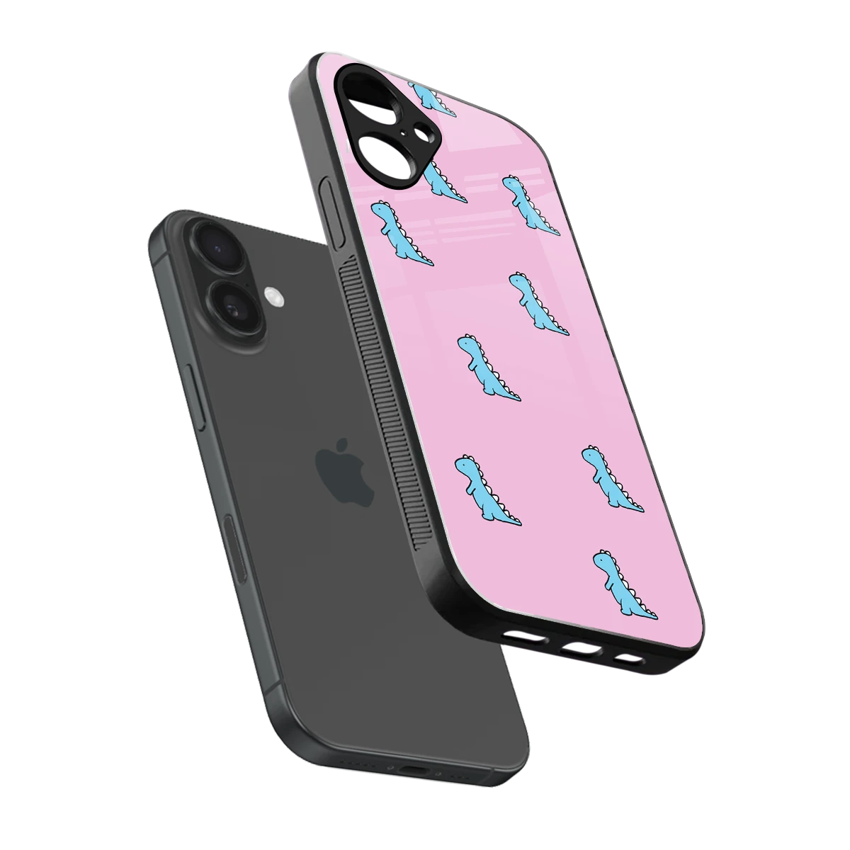 Dino Pink sleek iPhone 16 cover with tempered glass back and TPU edges