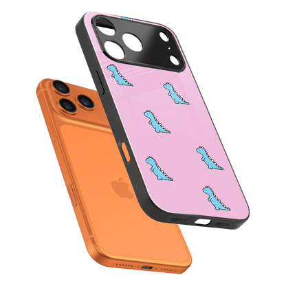 Dino Pink sleek iphone 17 pro cover with tempered glass back and TPU edges
