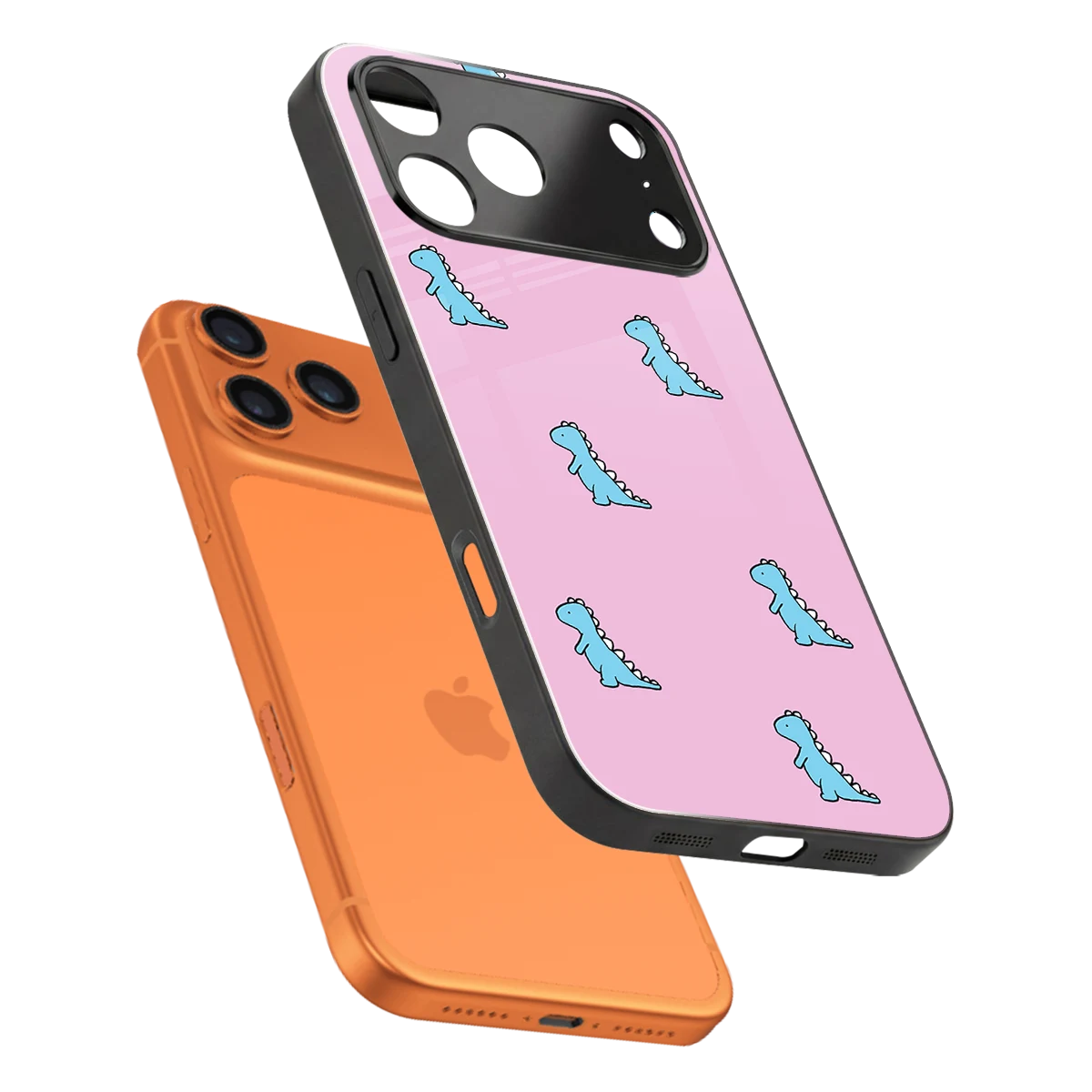 Dino Pink sleek iphone 17 pro max cover with tempered glass back and TPU edges