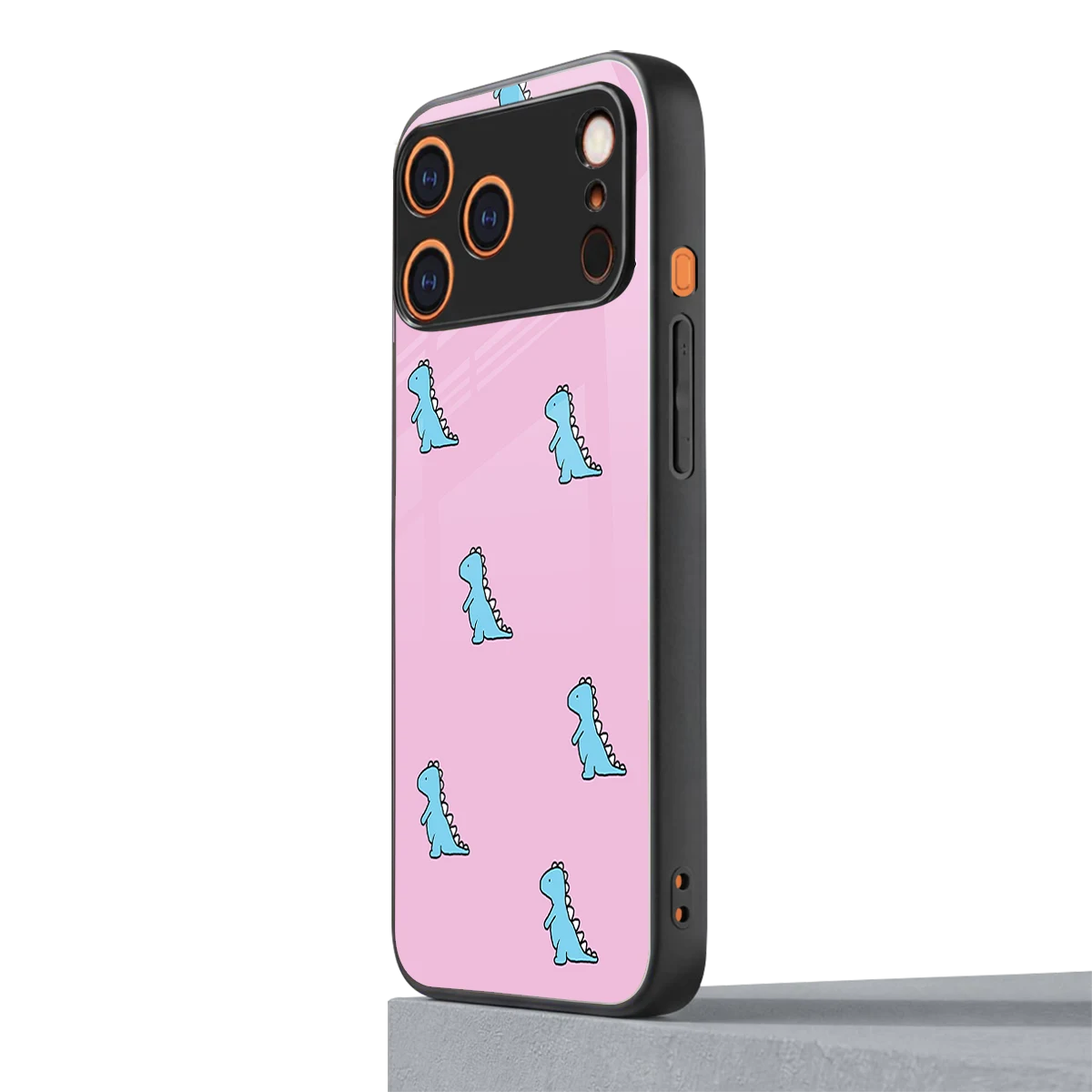 Dino Pink iphone 17 pro mobile cover | shockproof glass phone case