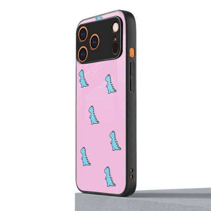 Dino Pink iphone 17 pro mobile cover | shockproof glass phone case