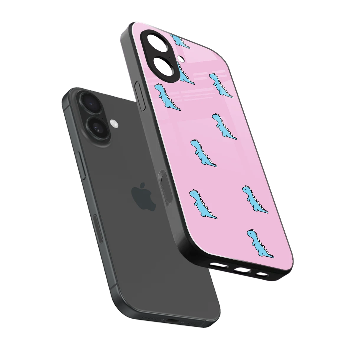 Dino Pink sleek iphone 17 cover with tempered glass back and TPU edges