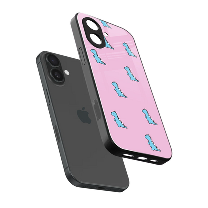 Dino Pink sleek iphone 17 cover with tempered glass back and TPU edges