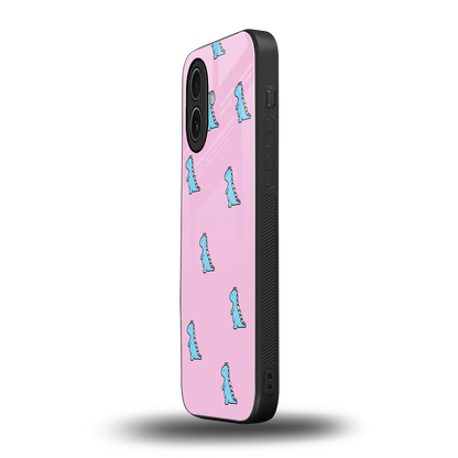 Dino Pink iphone 17 mobile cover | shockproof glass phone case