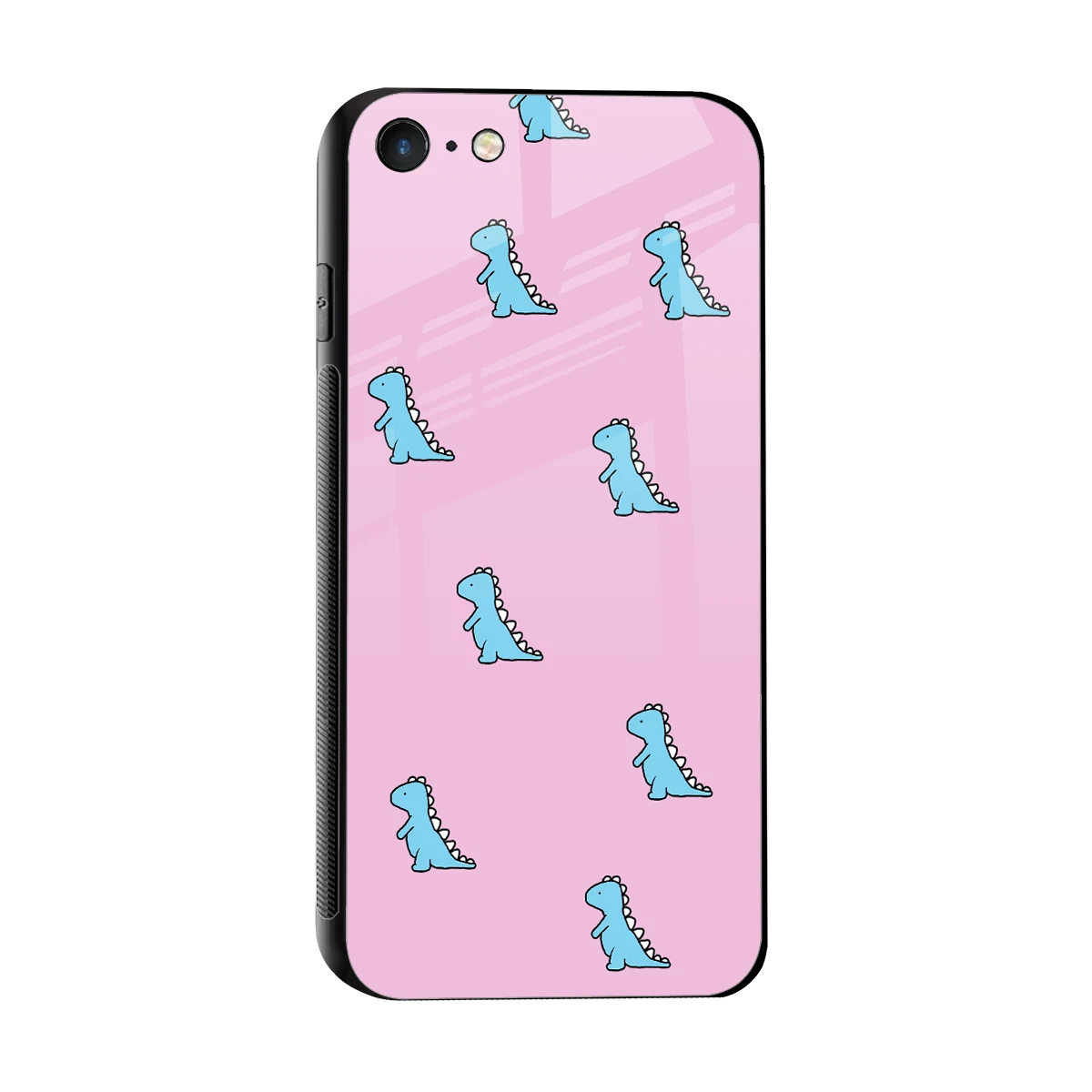 Dino Pink sleek iphone se 2020 cover with tempered glass back and TPU edges
