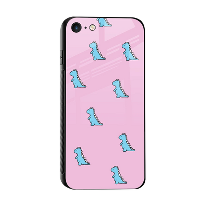 Dino Pink sleek iphone 8 cover with tempered glass back and TPU edges