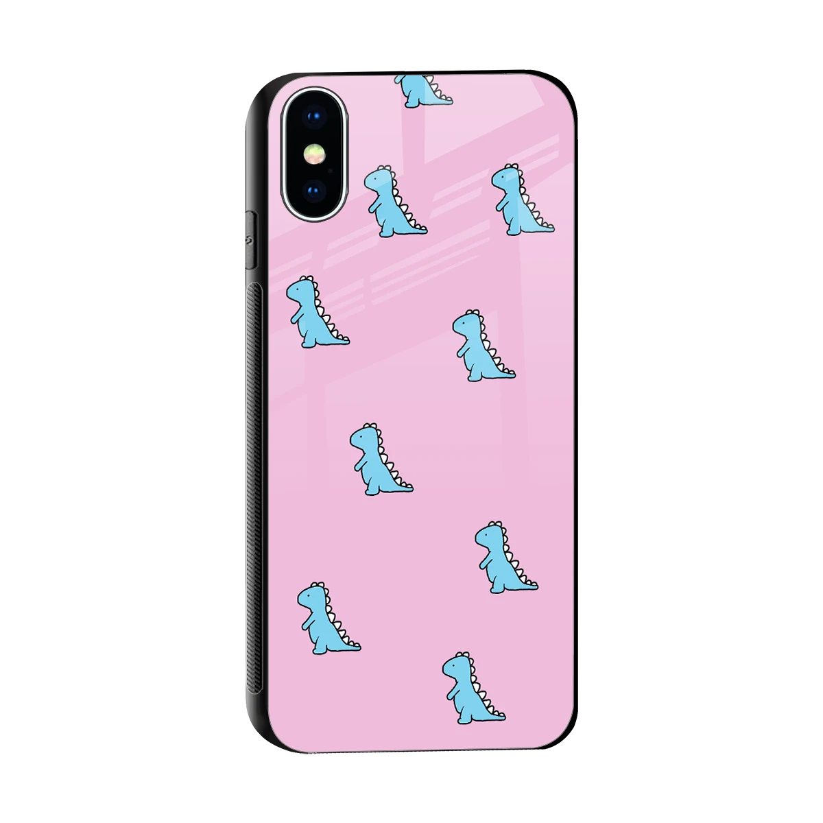 Dino Pink sleek iphone x cover with tempered glass back and TPU edges