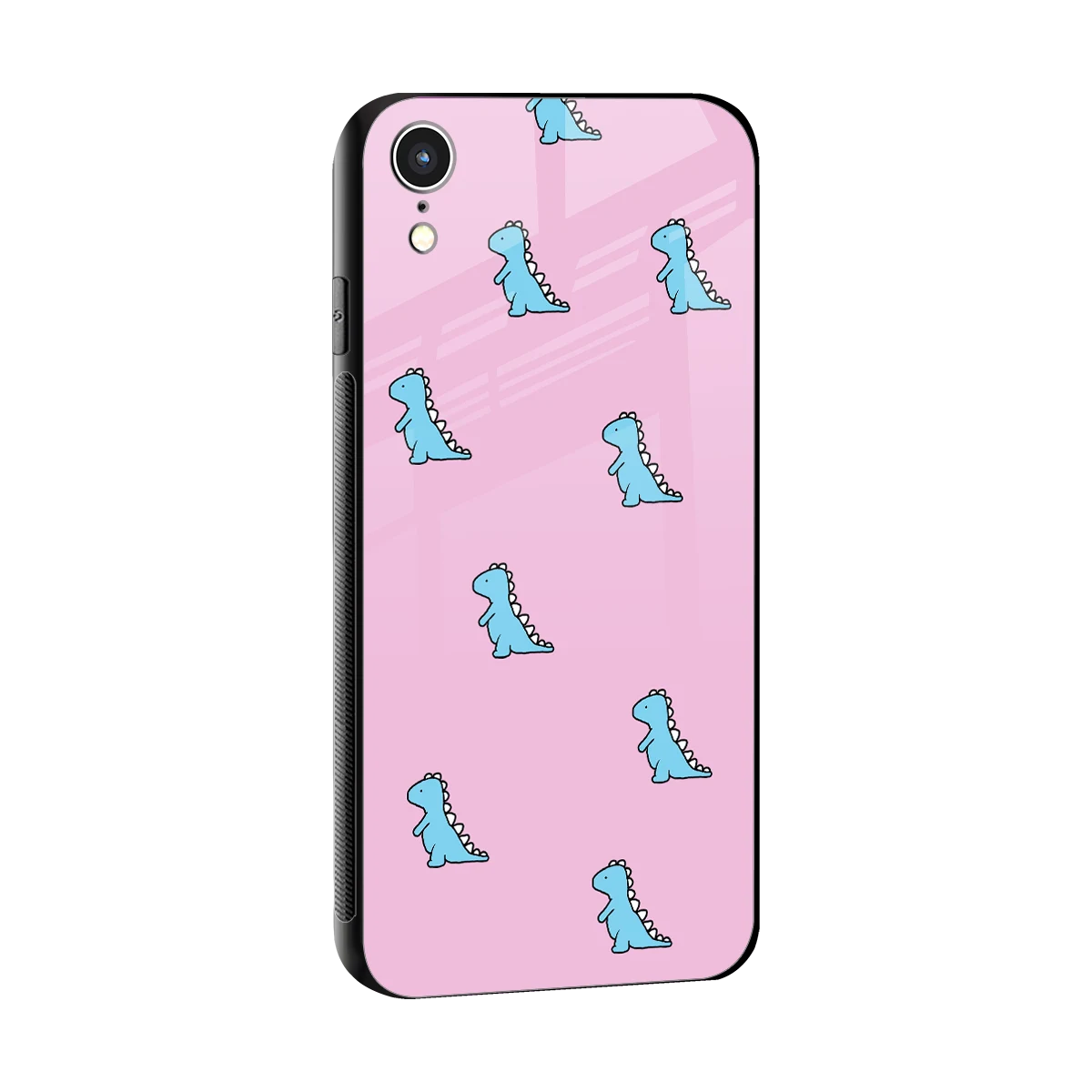Dino Pink sleek iphone xr cover with tempered glass back and TPU edges