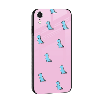 Dino Pink sleek iphone xr cover with tempered glass back and TPU edges