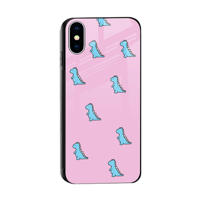 Dino Pink sleek iphone xs cover with tempered glass back and TPU edges