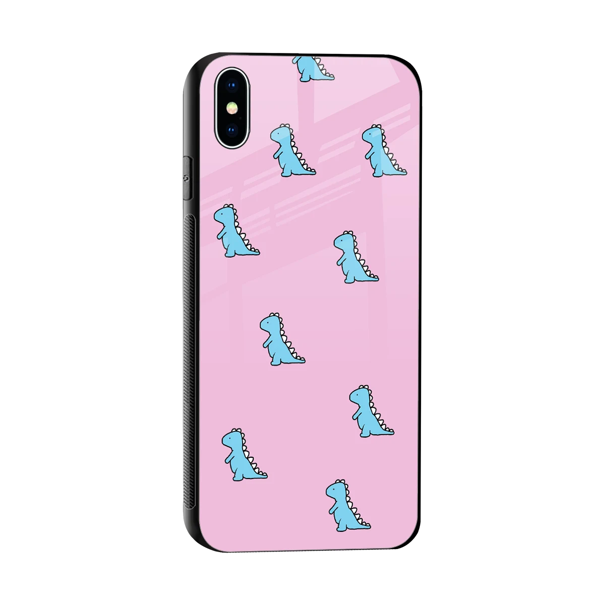Dino Pink sleek iphone xs max cover with tempered glass back and TPU edges
